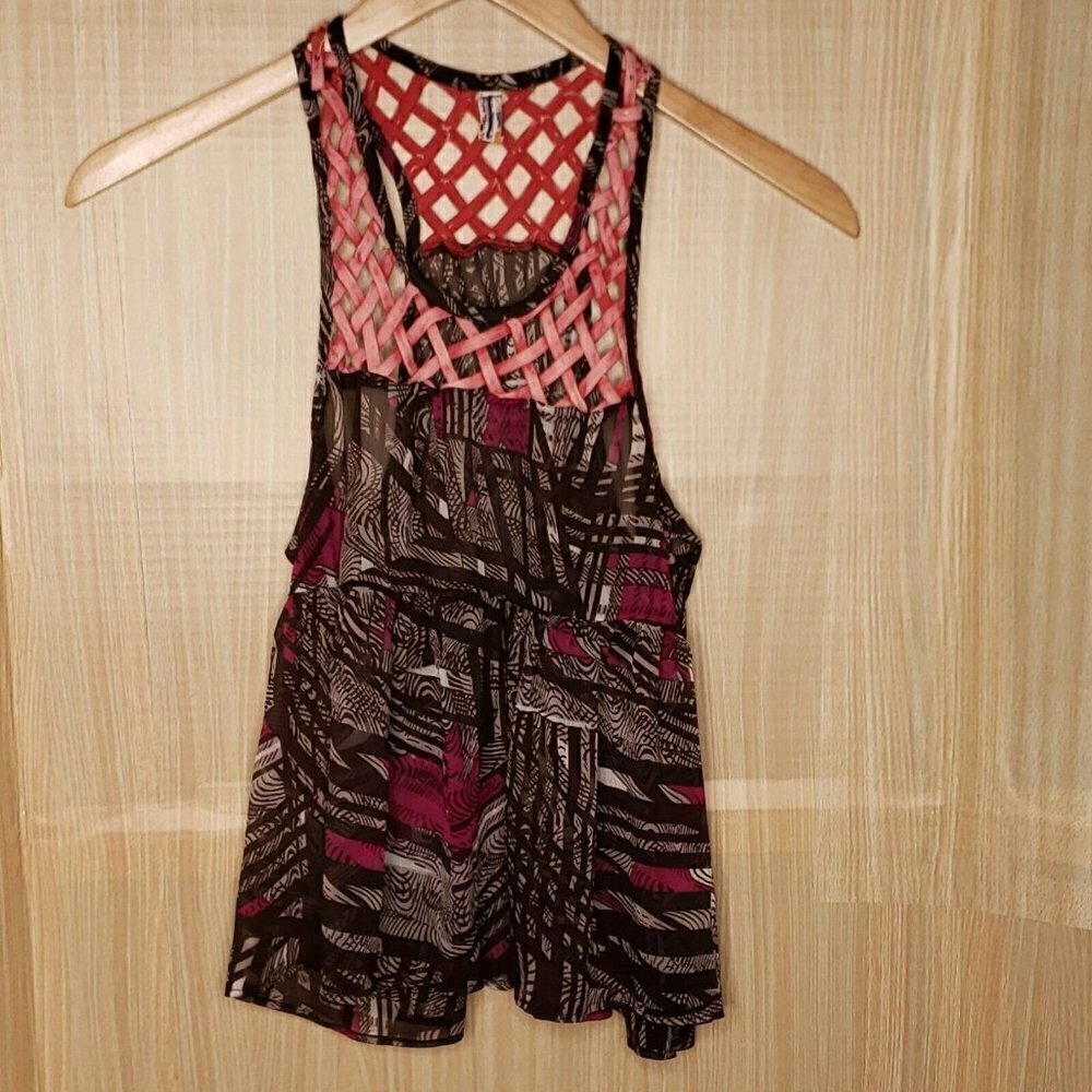 Free People Women's Semi Sheer Razorback Tank Top.